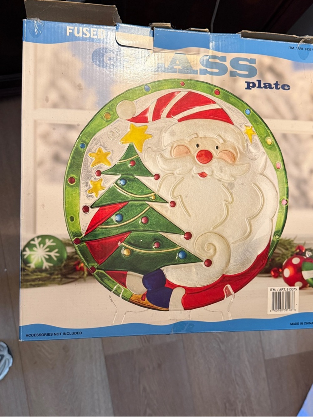 Fused Glass Santa & Christmas Tree Decorative Plate - Red, Green, White